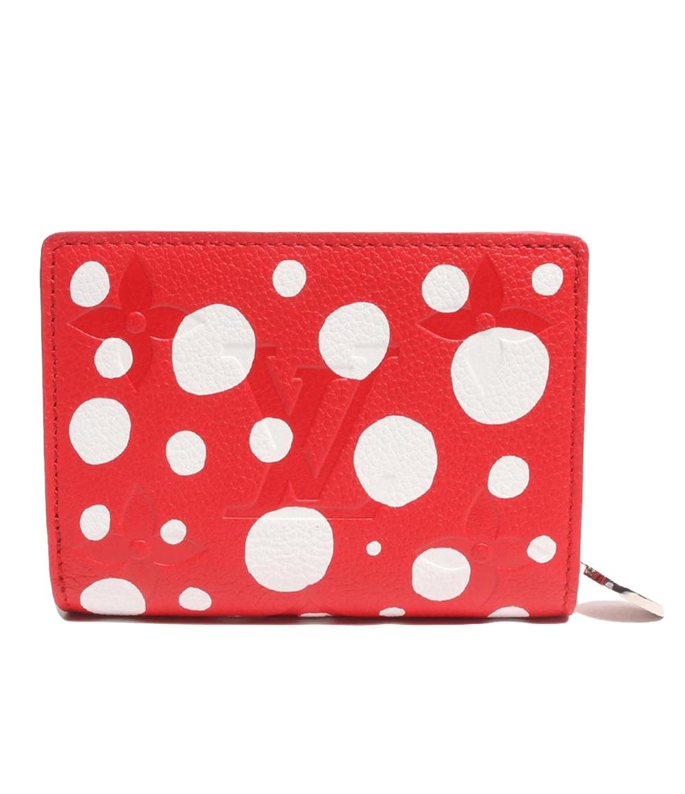 ルイヴィトン 二つ折り財布 シルバー金具 ポルトフォイユクレア インフィニティドット 草間彌生コラボ モノグラムアンプラント ルージュ×ブラン